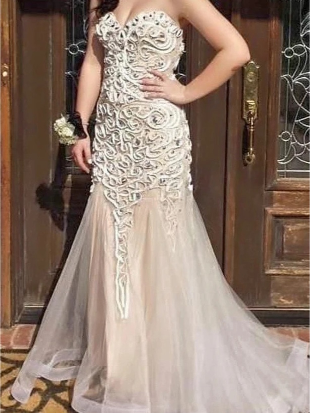 Beaded Mermaid Prom / Homecoming / Wedding Dress. Nude and iridescent